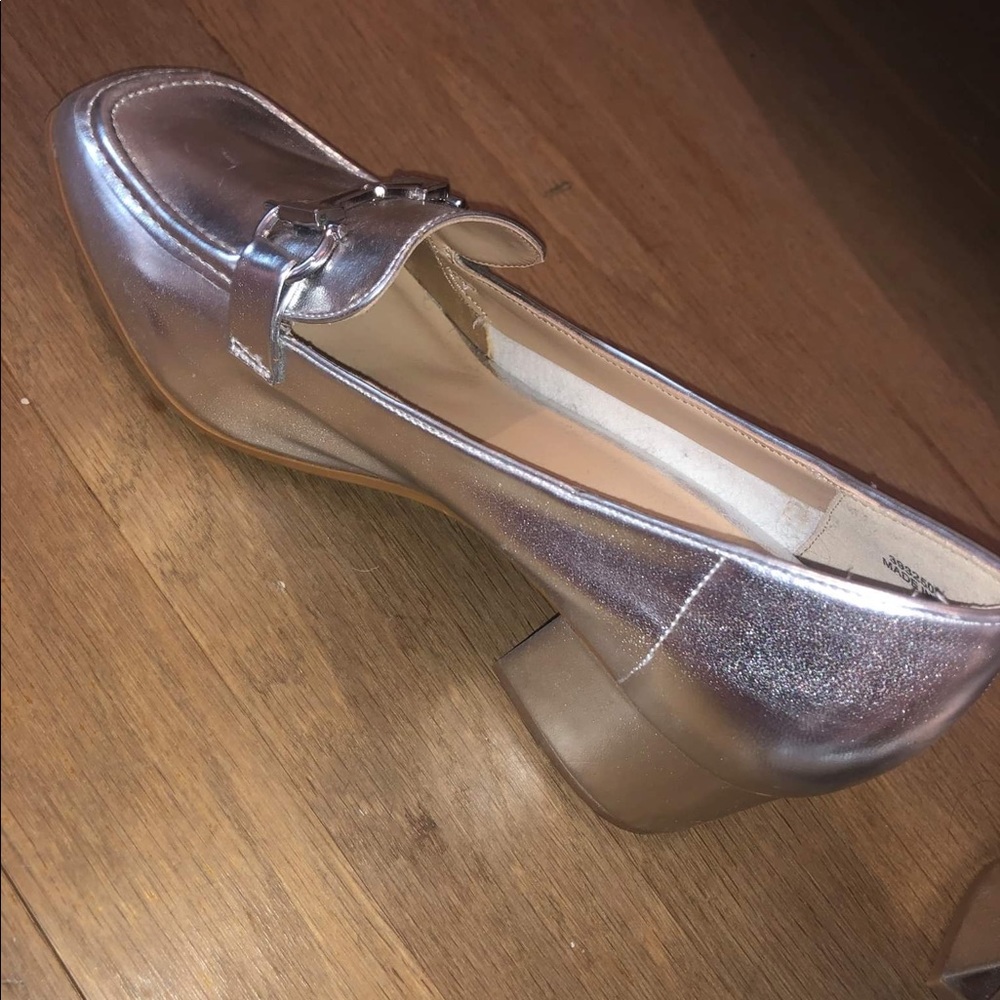 Silver Block Heel Mules